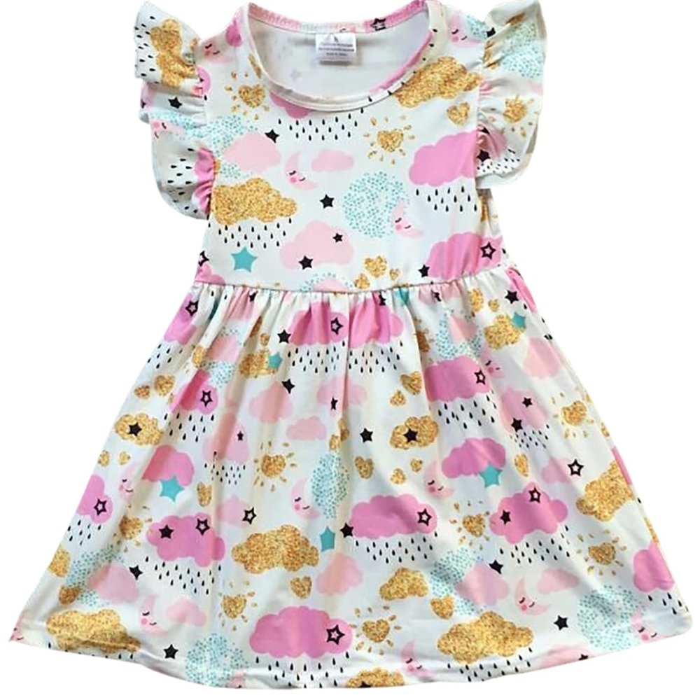 Little Girl Toddler Cap Sleeve Cloud Rain Moon Heart Weather Star Party Dress